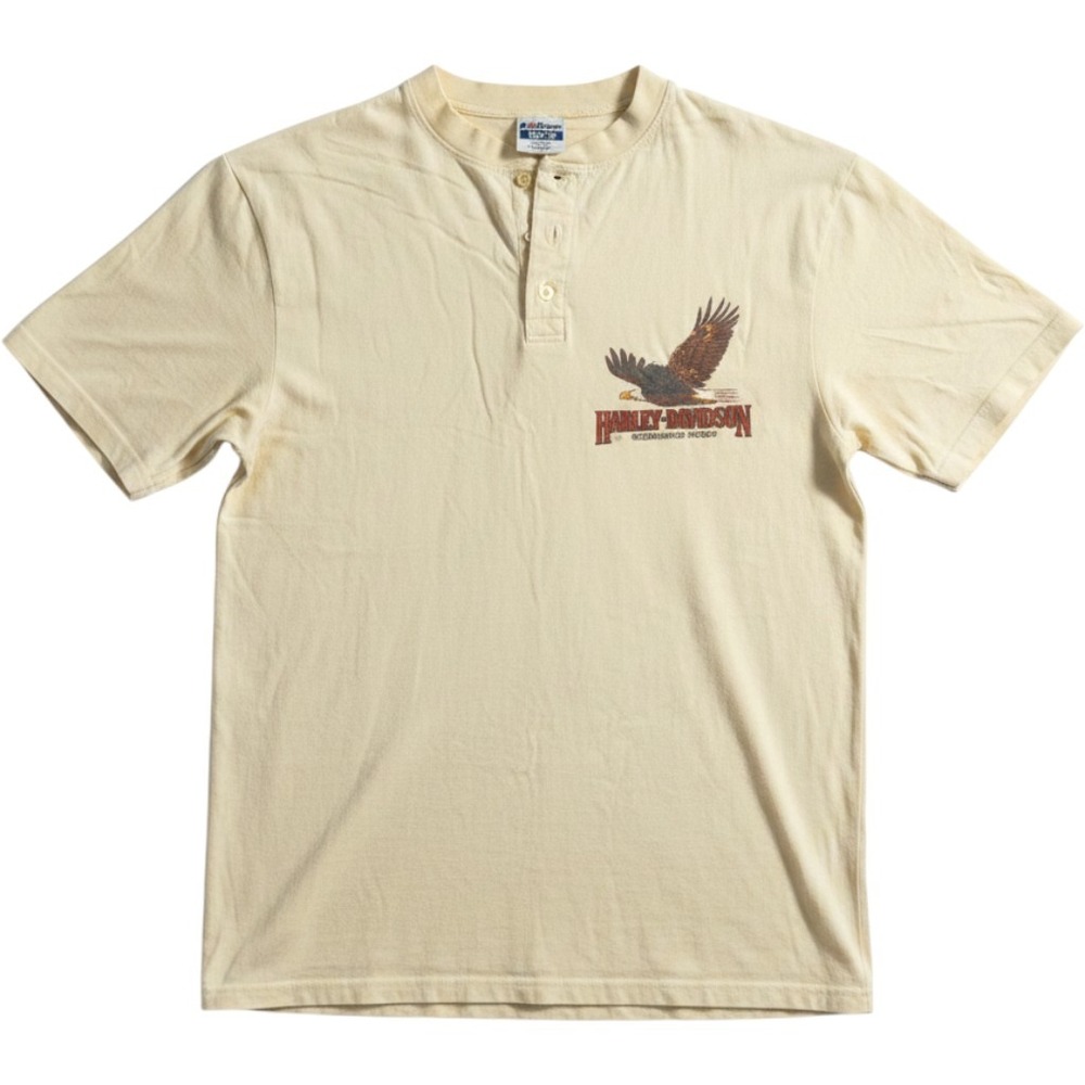 Vintage Harley-Davidson Henley Shirt XL Soaring Eagle Ft Wayne Indiana Cream